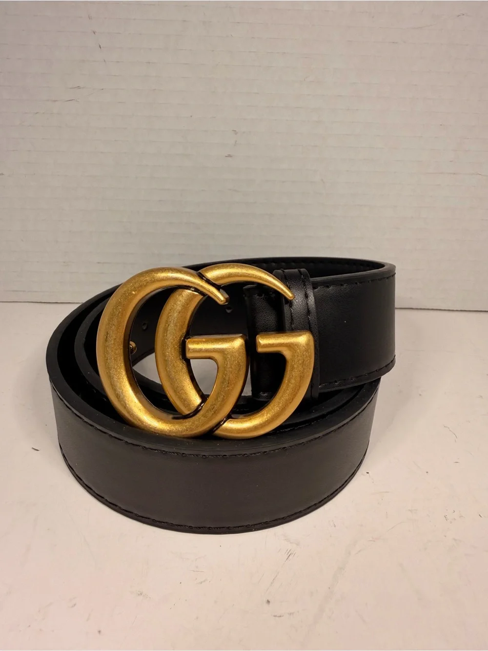 Gucci Black Leather Double G Buckle Belt Size 120/48
